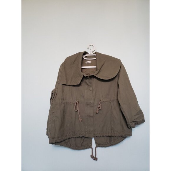Hang Ten Jackets & Blazers - Hang Ten Womens L Utility Jacket Olive Green Roll Sleeve Snap Front Drawstring